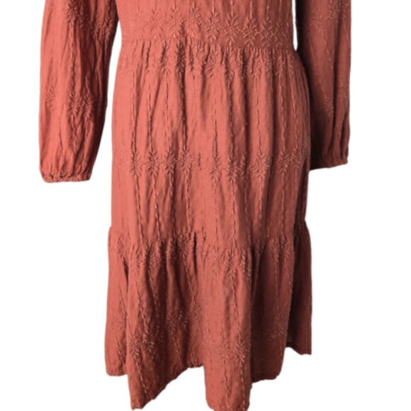 Old Navy Copper Embroidered Tiered-Hem Long Sleeve Swing Dress L - Picture 5 of 9